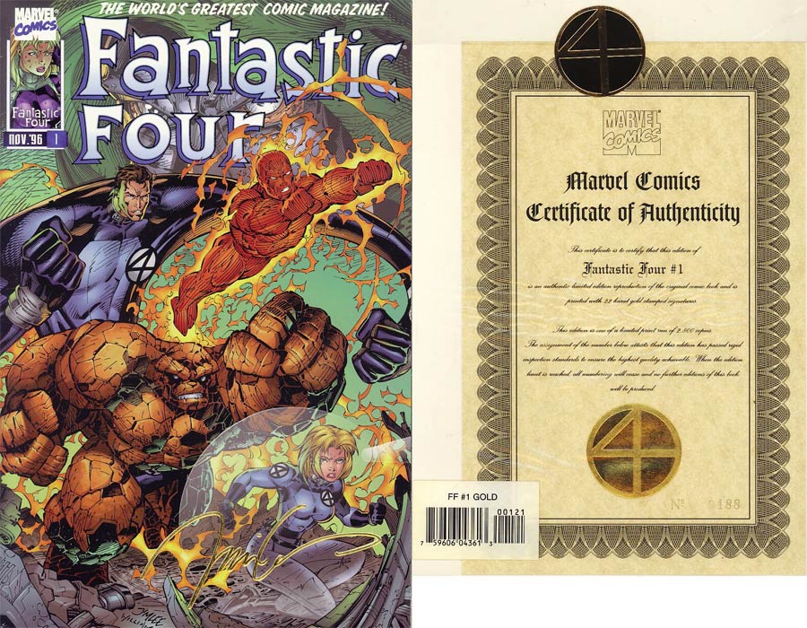 Fantastic Four Vol 2 #1 Cover C Gold Signature Edition With Certificate