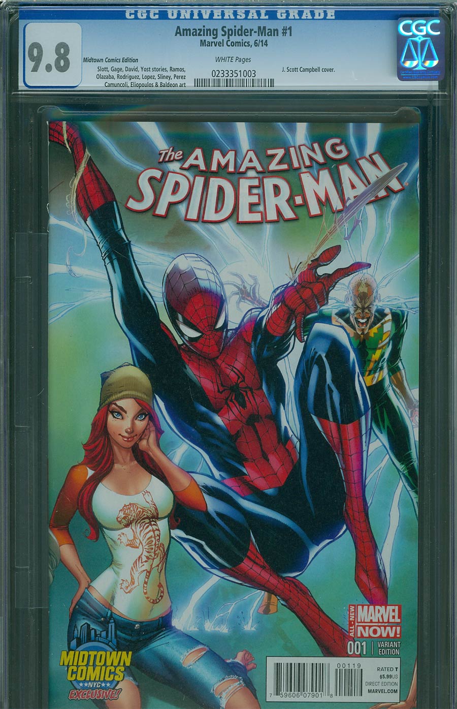 Amazing Spider-Man Vol 3 #1 Cover Z-A Midtown Exclusive J Scott Campbell Connecting Color Variant Cover CGC 9.8