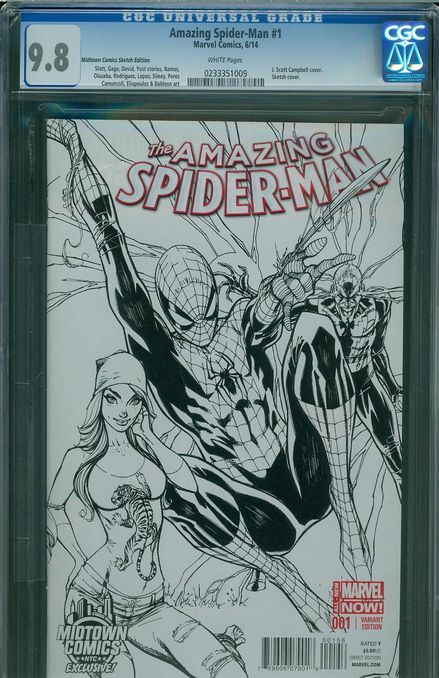 Amazing Spider-Man Vol 3 #1 Cover Z-B Midtown Exclusive J Scott Campbell Connecting Sketch Variant Cover CGC 9.8