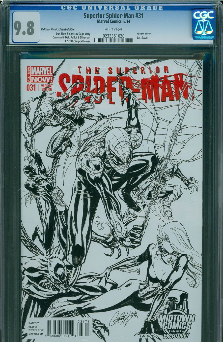 Superior Spider-Man #31 Cover I Midtown Exclusive J Scott Campbell Connecting Sketch Variant Cover CGC 9.8