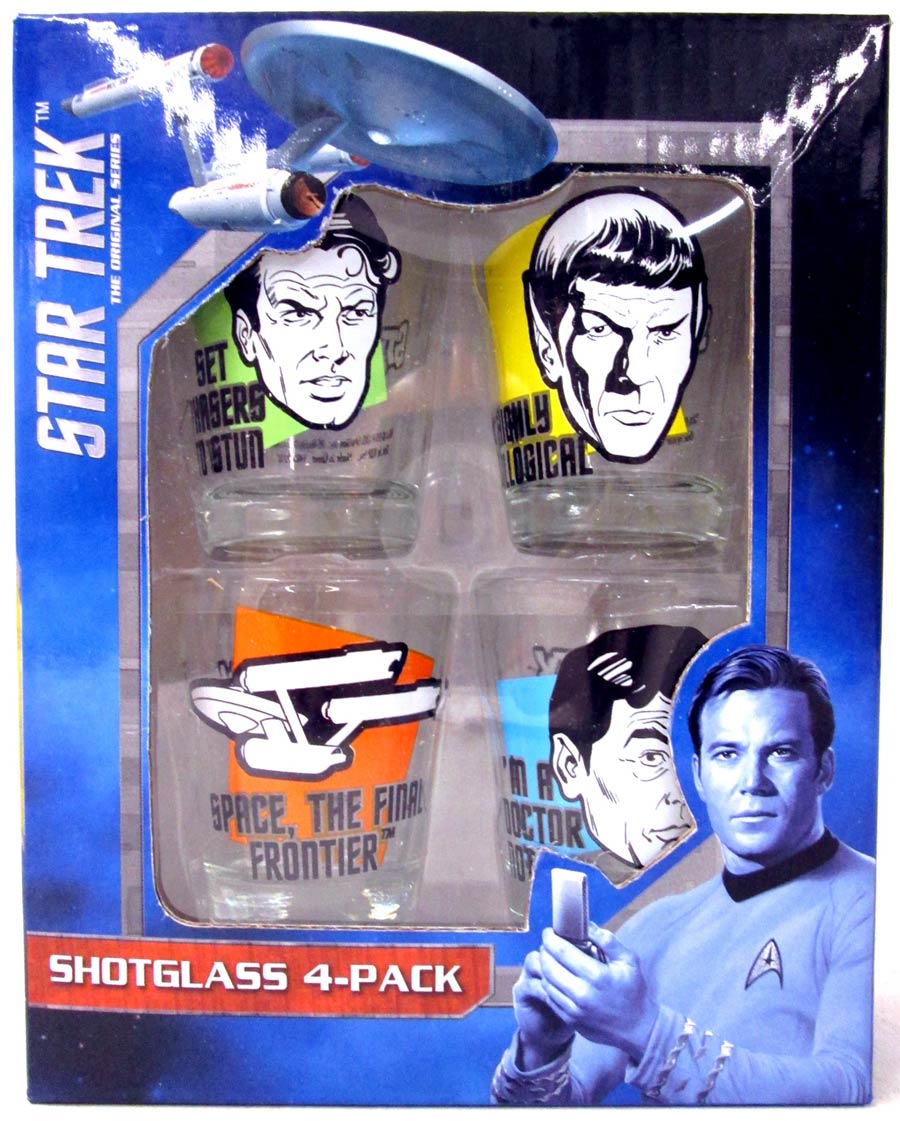 Star Trek Shot Glass 4-Pack - Kirk Spock McCoy Enterprise Quotes