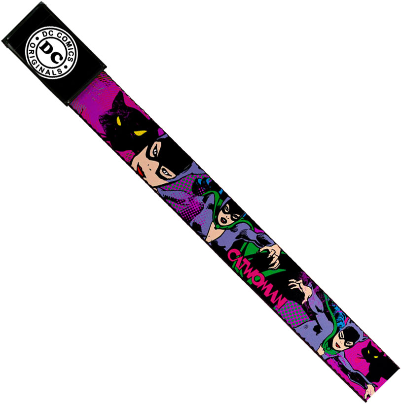 DC Comics 1.5-Inch Gloss Web Belt - Catwoman Poses With Cat