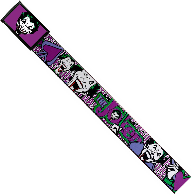 DC Comics 1.5-Inch Gloss Web Belt - Joker Face Spades Logo Purple