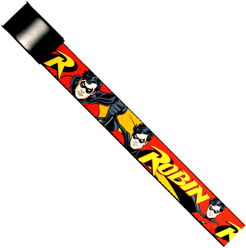 DC Comics 1.5-Inch Web Belt Full Color Buckle - Robin Poses With Logo On Red