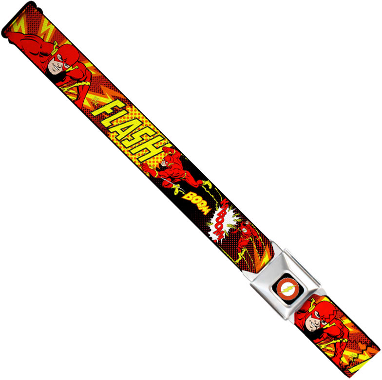 DC Comics Seatbelt-Style Belt 24-38 Inches - Flash BOOM-KABOOM