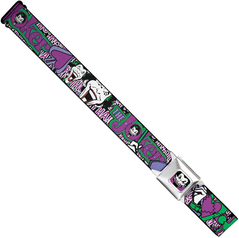 DC Comics Seatbelt-Style Belt 24-38 Inches - Joker Face Spades Logo Purple