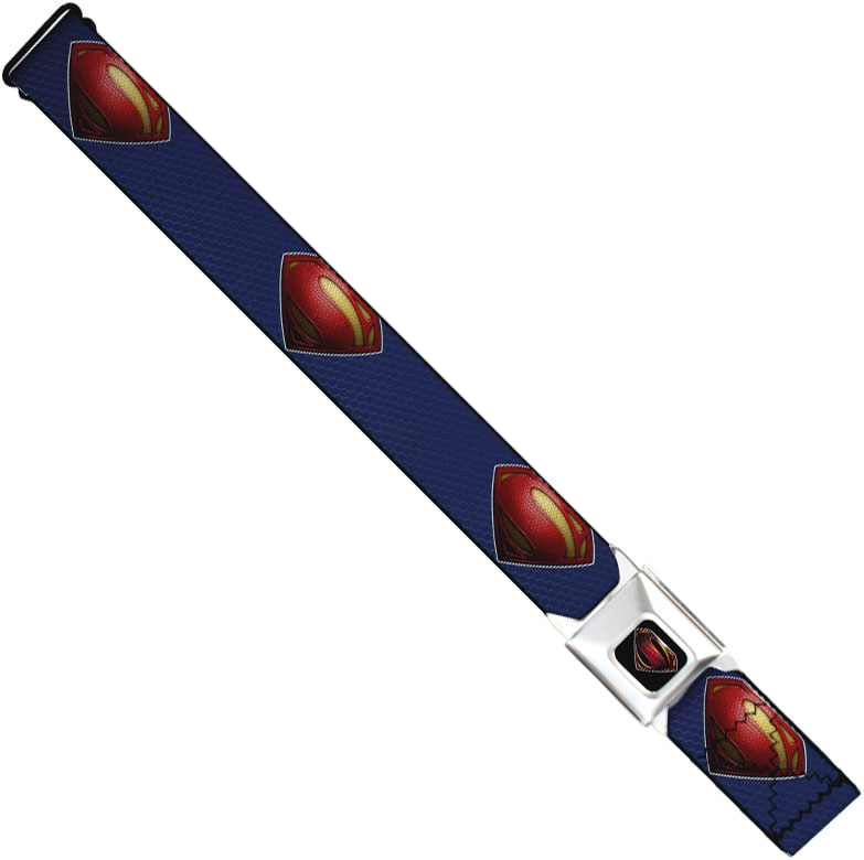 DC Comics Seatbelt-Style Belt 24-38 Inches - Superman Man Of Steel Symbol On Blue Mesh