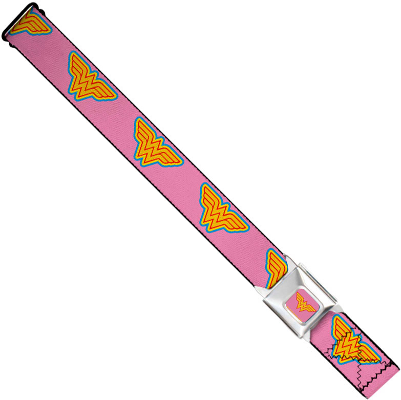 DC Comics Seatbelt-Style Belt 24-38 Inches - Wonder Woman Symbol Blue Outline On Pink