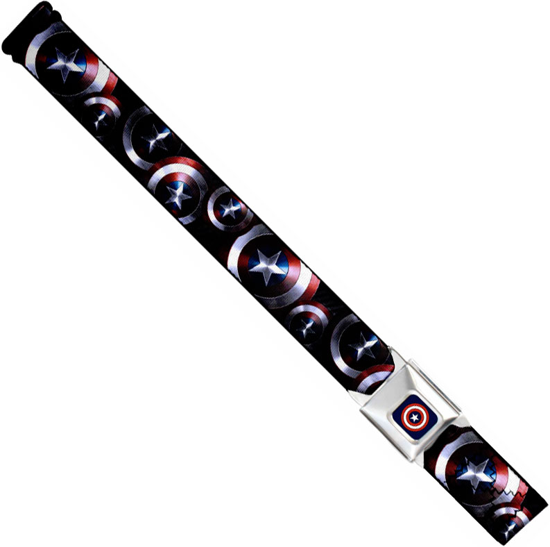 Marvel Comics Seatbelt-Style Belt 24-38 Inches - Captain America Shield Stacked On Black
