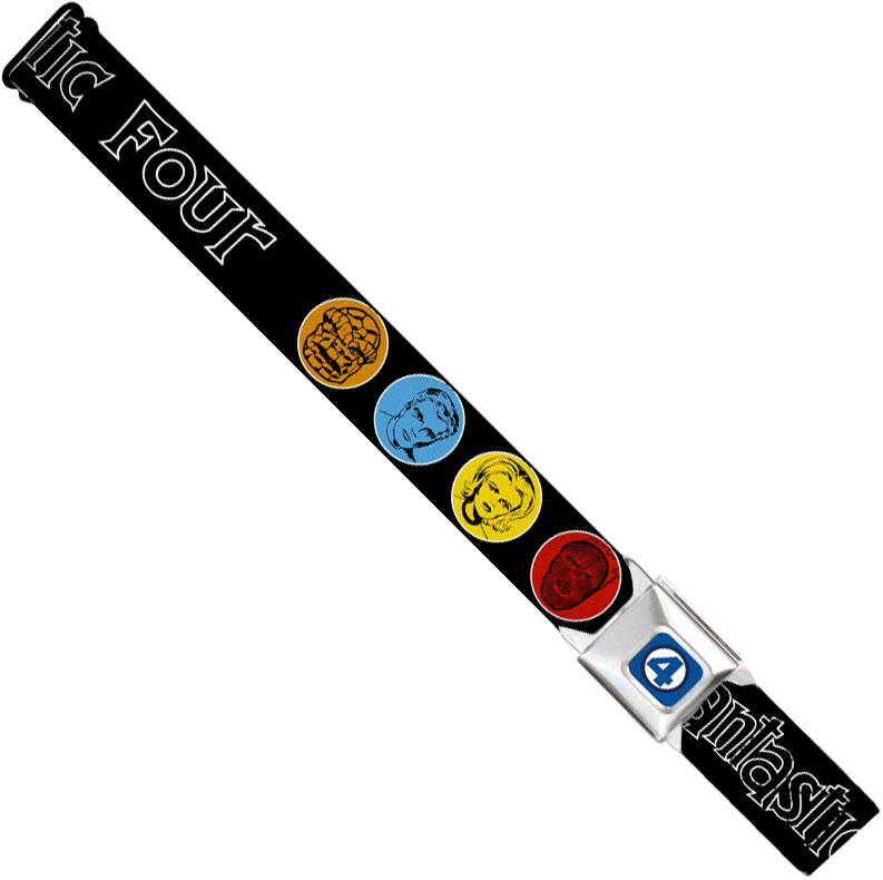 Marvel Comics Seatbelt-Style Belt 24-38 Inches - Fantastic Four Color Faces Circles On Black