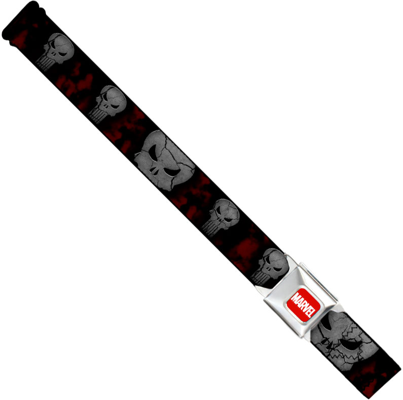 Marvel Comics Seatbelt-Style Belt 24-38 Inches - Punisher Cracked Skulls On Red