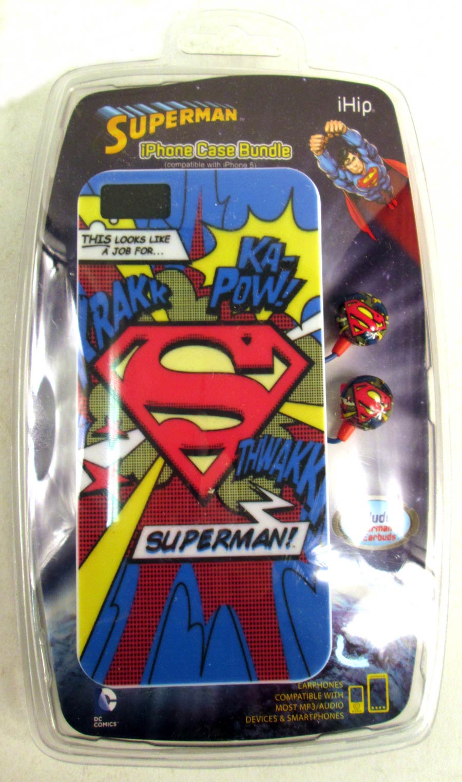 DC Comics iPhone 5 Case and Ear Buds Bundle - Superman Galaxy