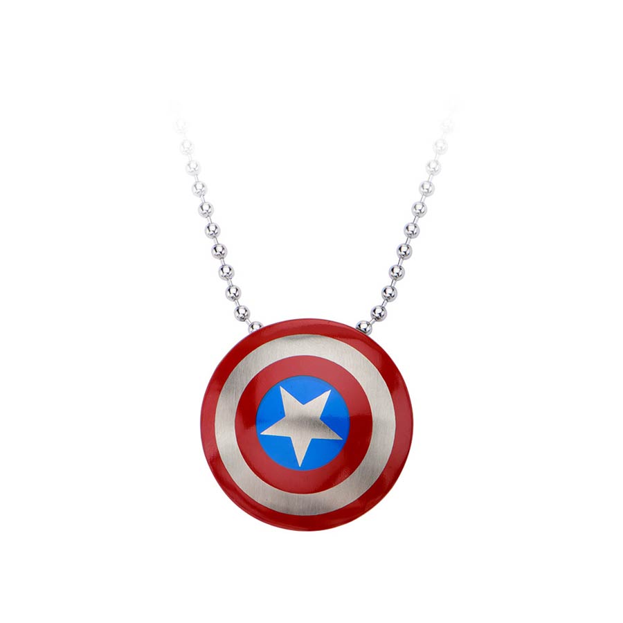 Marvel Comics Stainless Steel Pendant Necklace - Captain America With Ball Chain