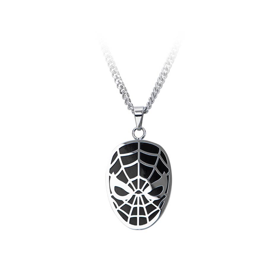 Marvel Comics Stainless Steel Pendant Necklace - Spider-Man Face with 24-inch chain