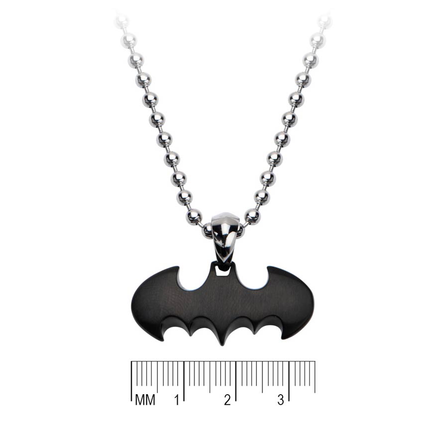 DC Comics Black Stainless Steel Pendant Necklace - Batman Cut Out Logo With Ball Chain