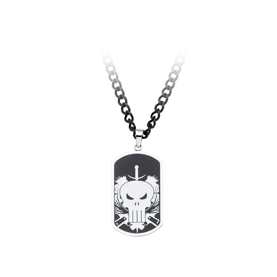 Marvel Comics Stainless Steel Pendant Necklace - Punisher With Black Link Chain