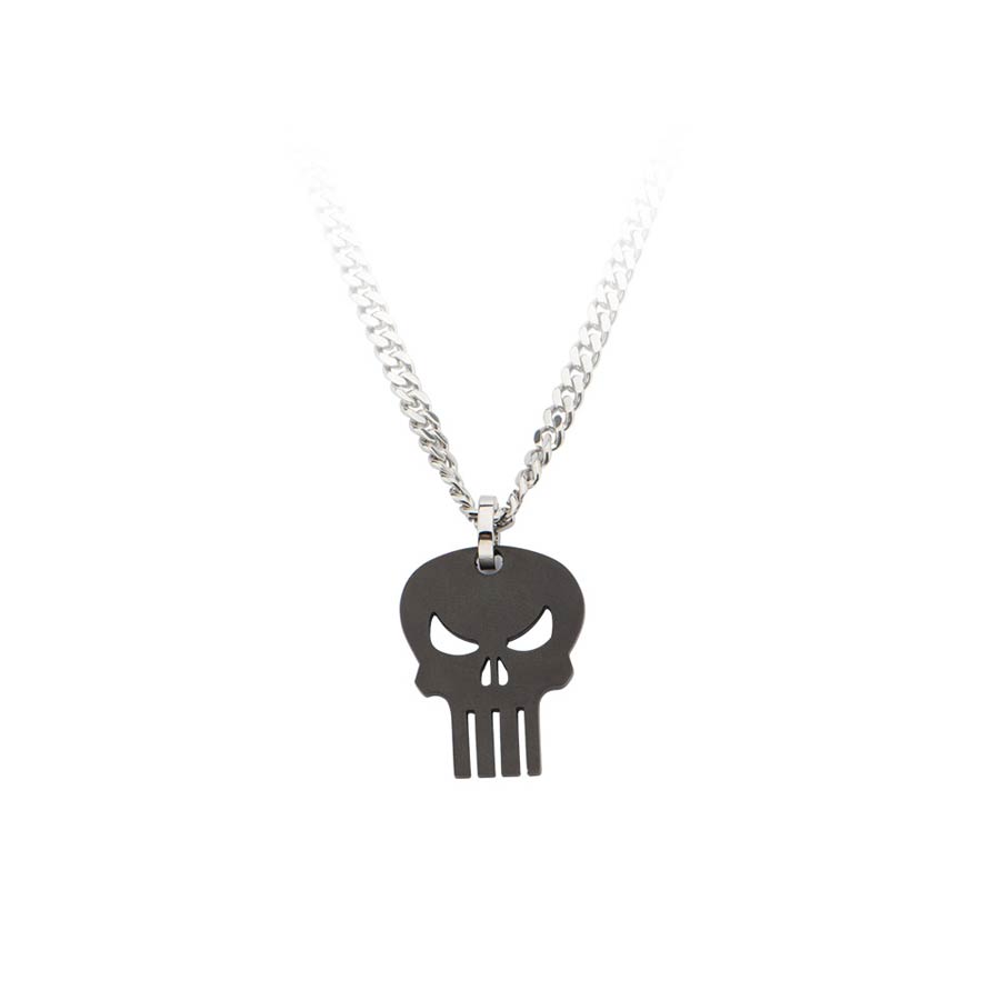 Marvel Comics Stainless Steel Pendant Necklace - Punisher Black Cut Out Logo With 18-Inch Chain