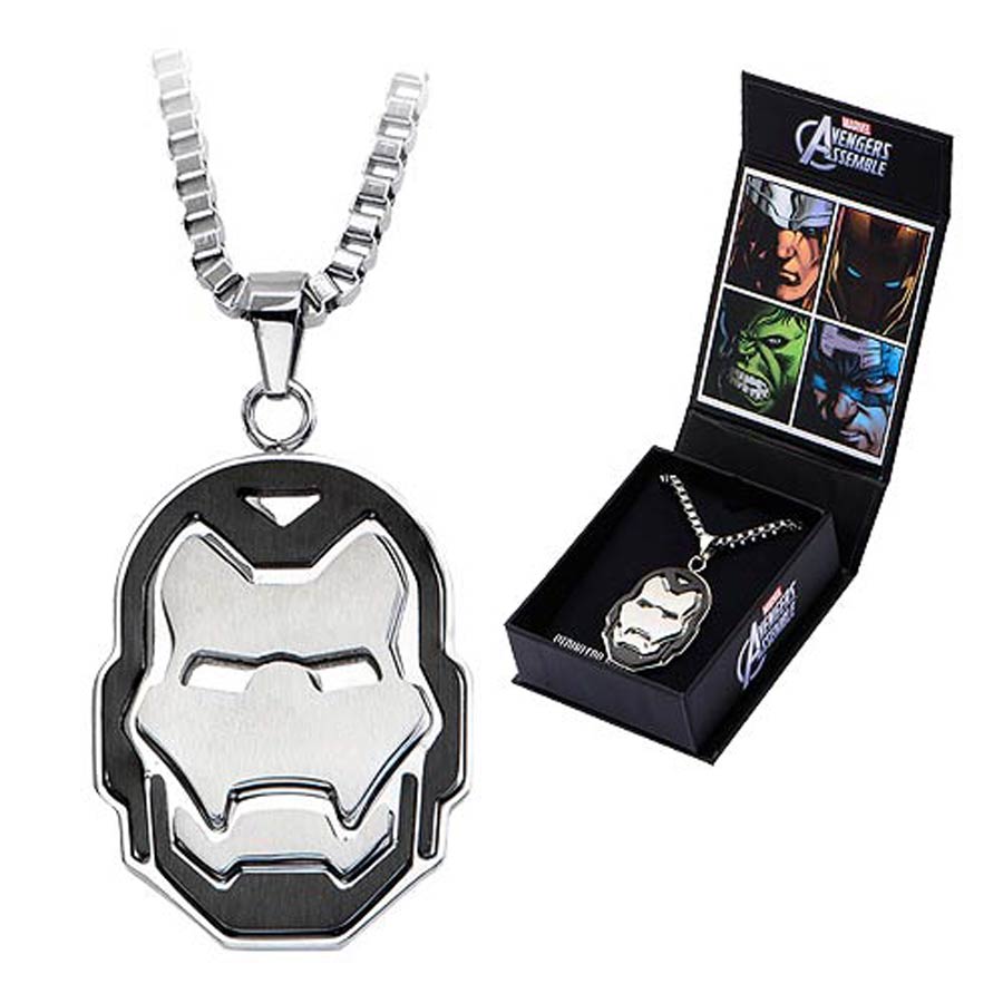 Marvel Comics Stainless Steel Pendant Necklace - Iron Man Cut Out Face With 18-Inch Chain