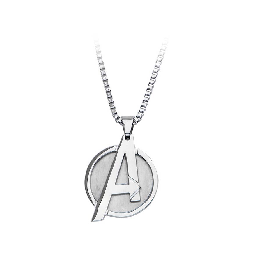 Marvel Comics Stainless Steel Pendant Necklace - Avengers Cut Out Logo With 18-Inch Chain