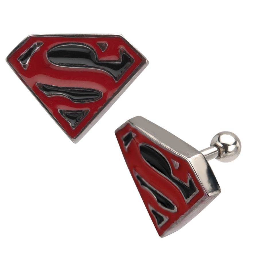 DC Comics Stainless Steel Titanium Plated Cartilage Earring - Superman Red And Black Diamond Logo Size 18G
