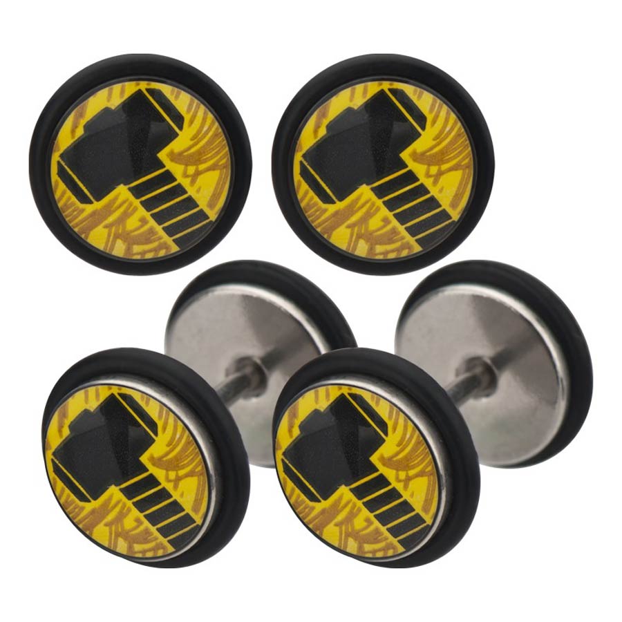 Marvel Comics Stainless Steel Stud Earrings - Thor Hammer Logo