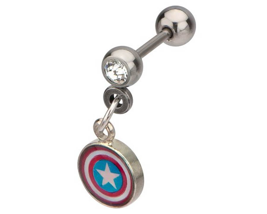 Marvel Comics Black Stainless Steel Cartilage Earring - Shield Dangle Logo 18G