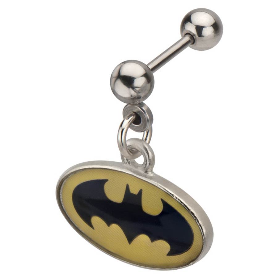 DC Comics Stainless Steel Cartilage Earring - Batman Dangle Oval Logo Size 18G