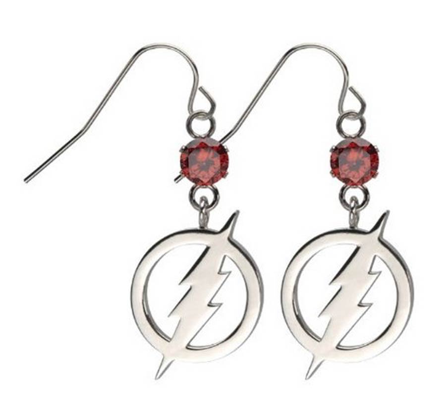 DC Comics Stainless Steel Dangle Earrings - Flash Cut Out Logo With Gem Accent