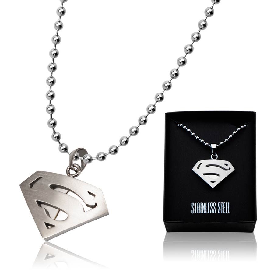 DC Comics Stainless Steel Dog Tag Pendant - Superman Cut Out Logo With Ball Chain