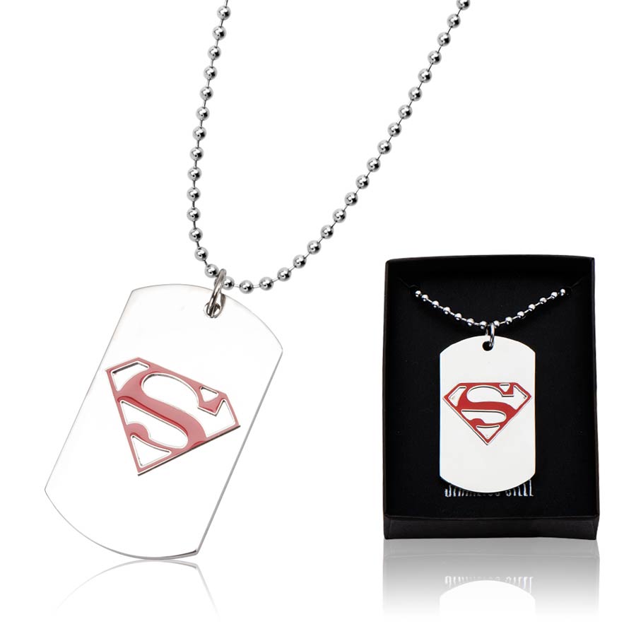 DC Comics Stainless Steel Dog Tag Pendant - Superman Red Diamond Logo With Ball Chain