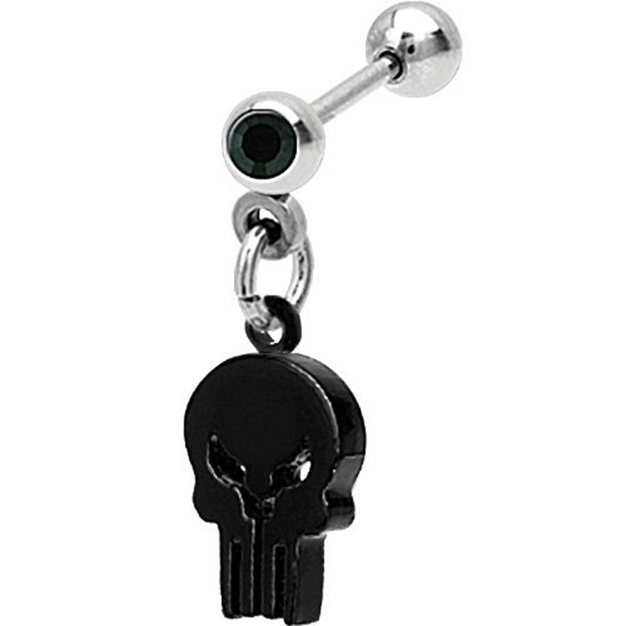 Marvel Comics Stainless Steel Cartilage Earring - Punisher Cut Out Logo With Gem Accent