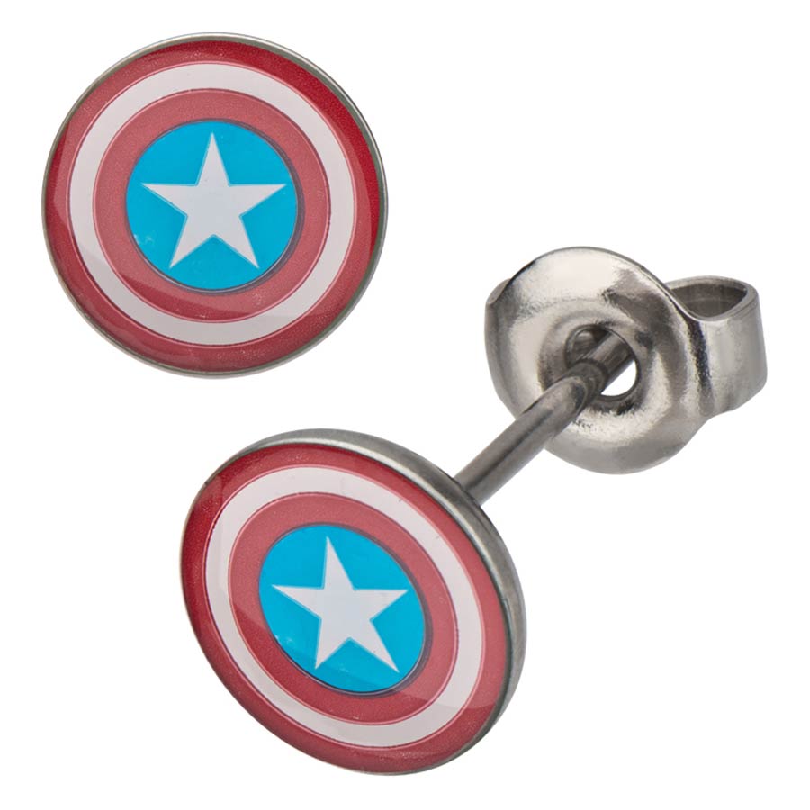 Marvel Comics Stainles Steel Stud Earrings - Captain America Logo 18G