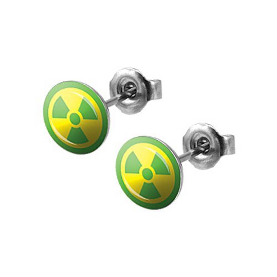 Marvel Comics Stainless Steel Stud Earrings - Hulk Radioactive Symbol 18G