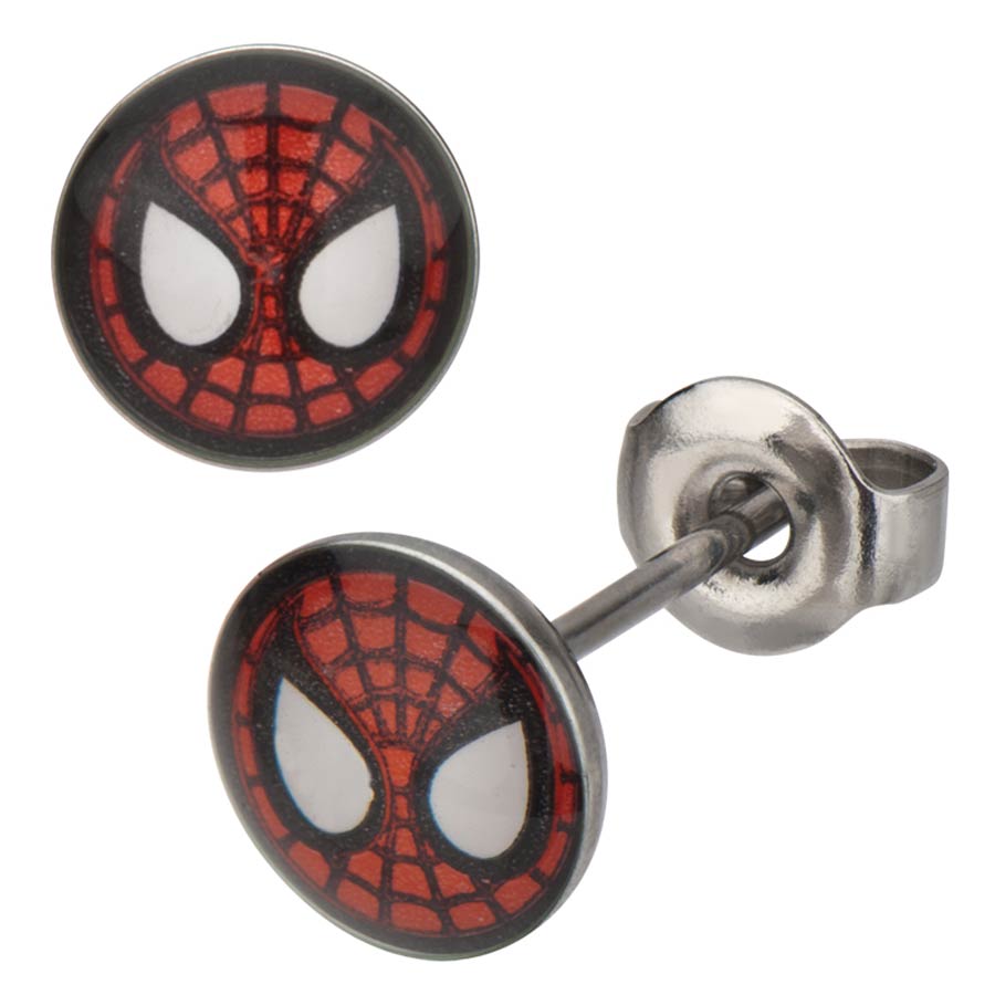 Marvel Comics Stainless Steel Stud Earrings - Spider-Man Face 18G