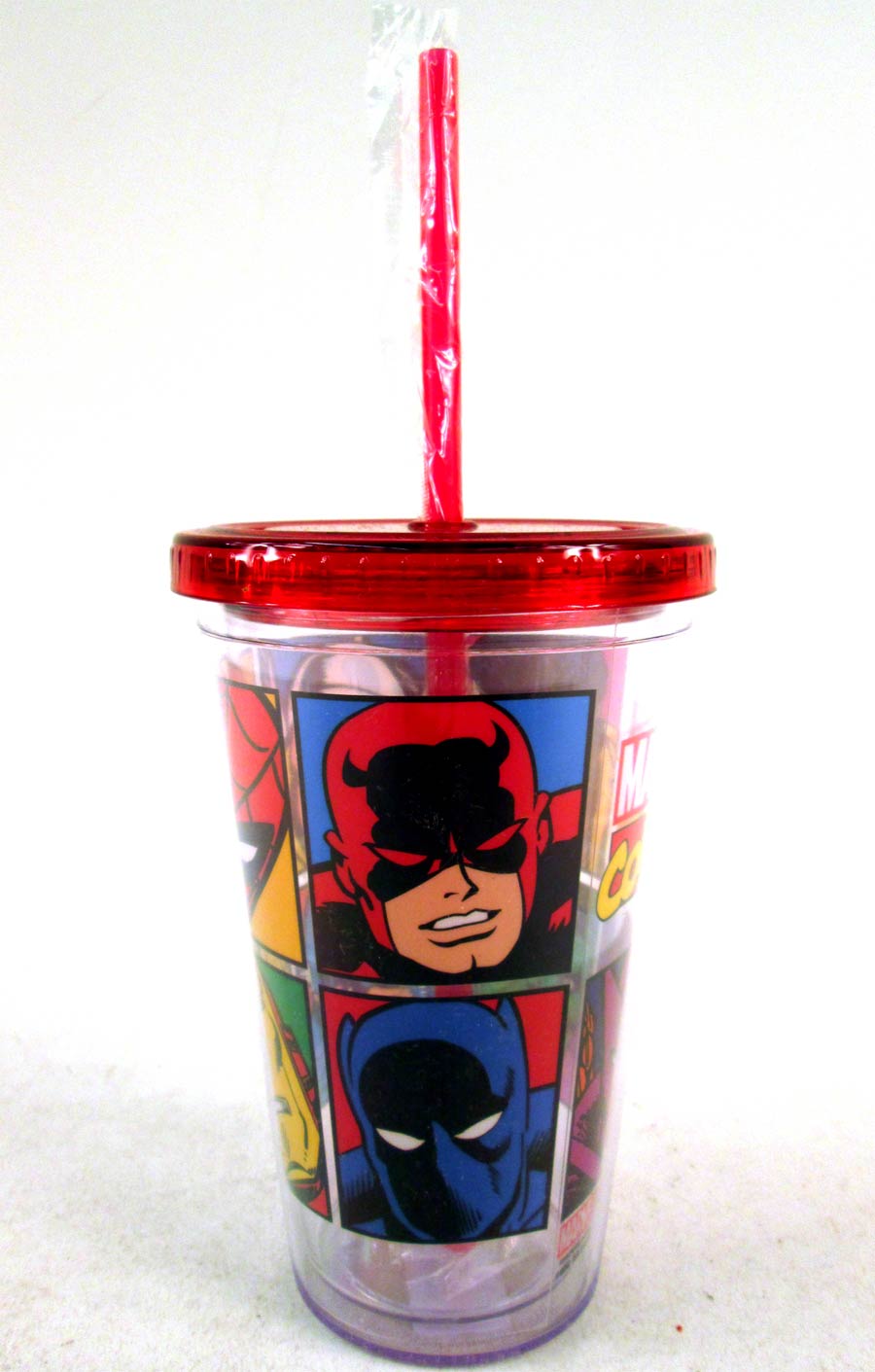 Marvel Comics Cup With Straw Comic Faces Of Marvel