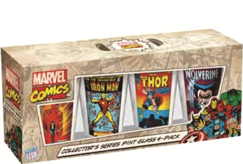 Marvel Comics Pint Glass 4-Pack Spider-Man Iron Man Thor Wolverine Vintage Covers