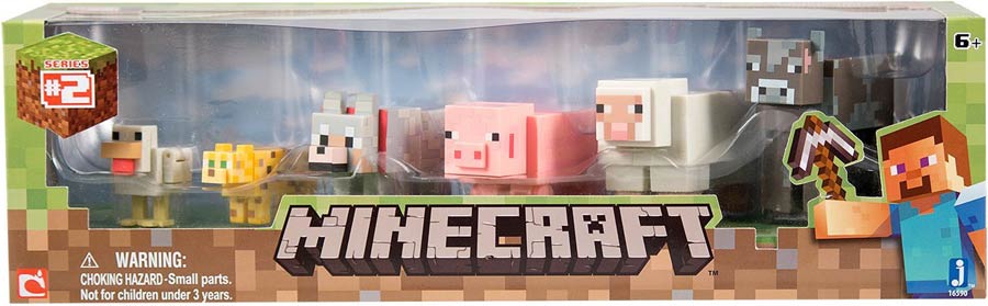 Minecraft 3-Inch Action Figure Pack - Chicken Ocelot Tame Wolf Pig Sheep Cow