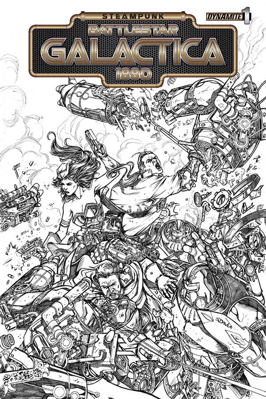 Steampunk Battlestar Galactica 1880 #1 Cover C Incentive Sergio Fernandez Davila Black & White Cover
