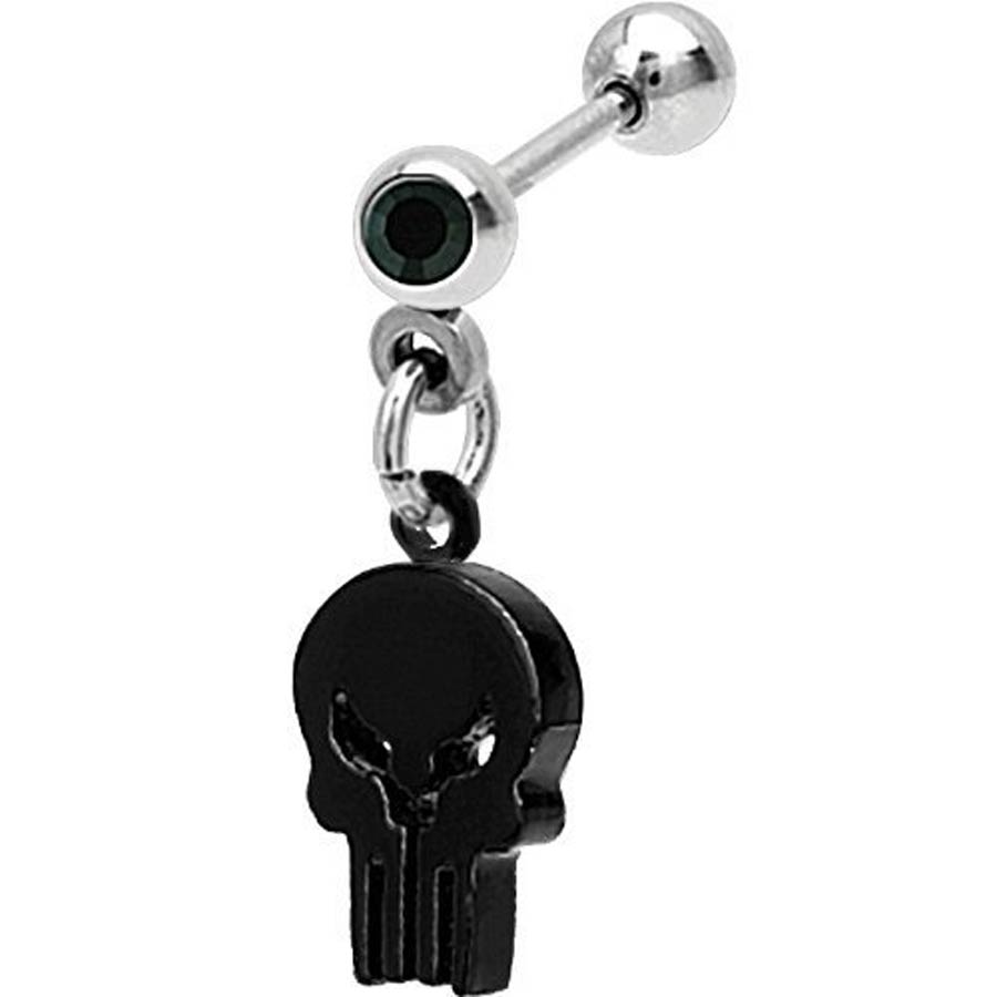 Marvel Comics Stainless Steel Cartilage Earring - Punisher Cut Out Logo With Gem Accent