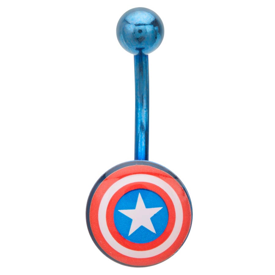 Marvel Comics Blue Stainless Steel Belly Ring - Captain America Logo 14G