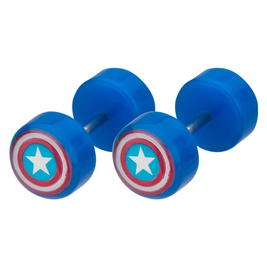 Marvel Comics Blue Acrylic Faux Plugs - Captain America Logo 18G