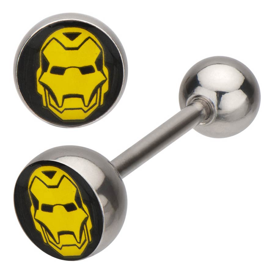 Marvel Comics Stainless Steel Barbell - Iron Man Helmet 14G