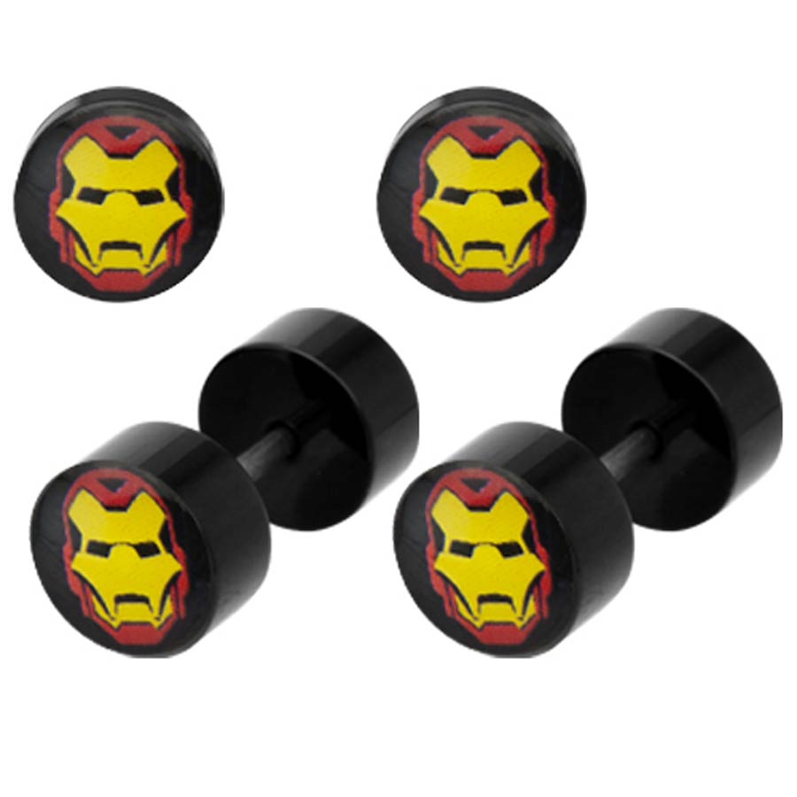 Marvel Comics Black Acrylic Faux Plugs - Iron Man Helmet 18G