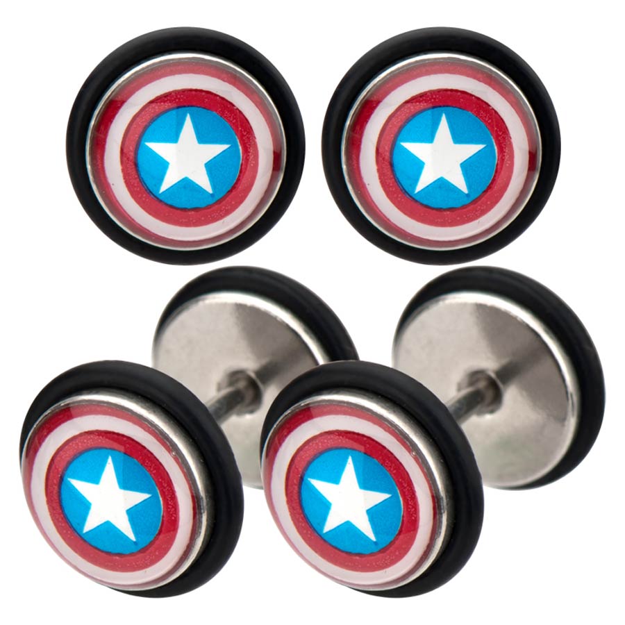 Marvel Comics Black Stainless Steel Faux Plugs - Captain America Logo 18G
