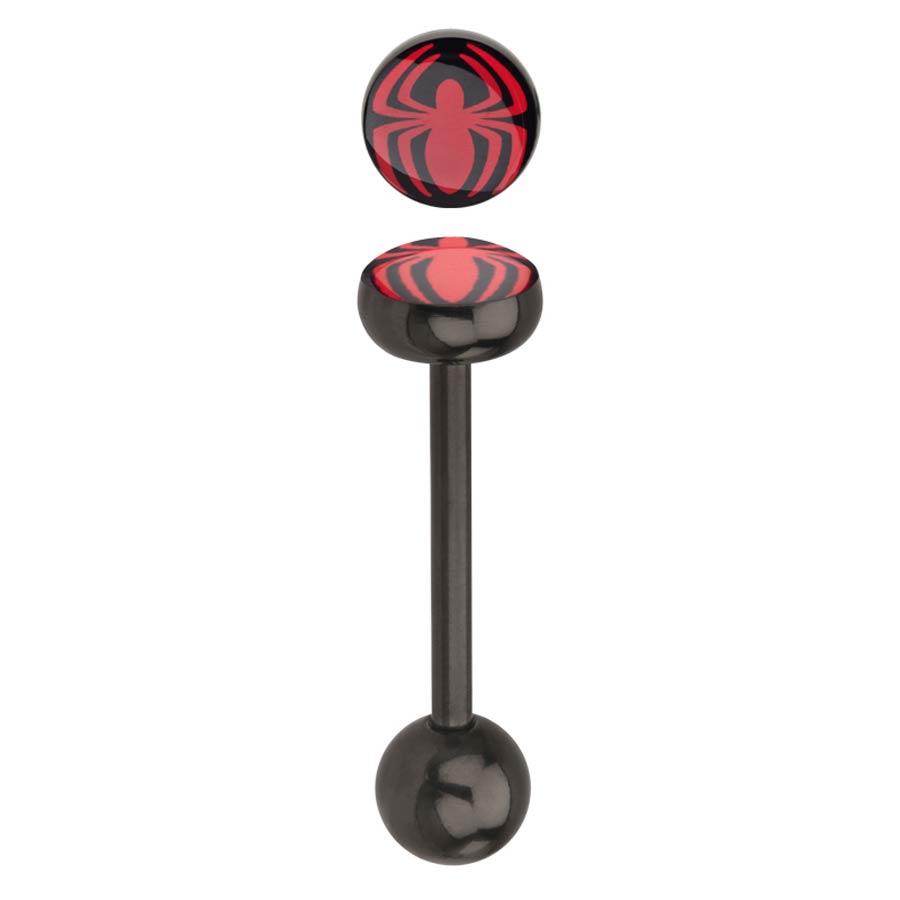 Marvel Comics Black Titanium Plated Barbell - Spider-Man Red Logo 14G