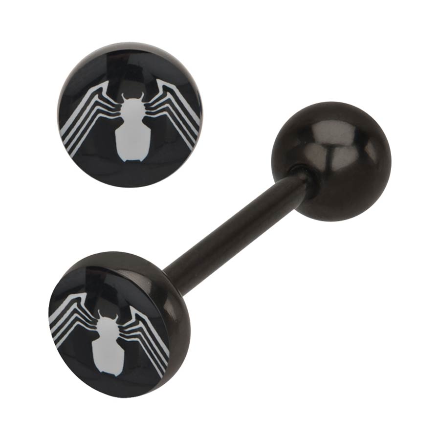 Marvel Comics Black Titanium Plated Barbell - Spider-Man White Logo 14G