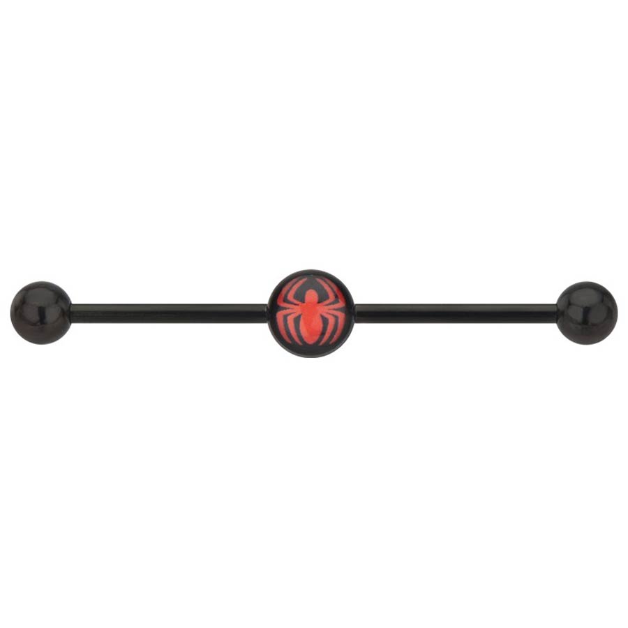 Marvel Comics Black Titanium Plated Industrial - Spider-Man Red Logo 14G
