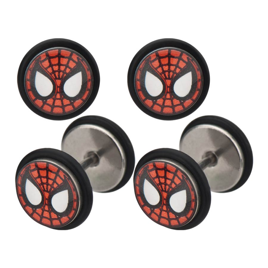 Marvel Comics Stainless Steel Faux Plugs - Spider-Man Face 18G
