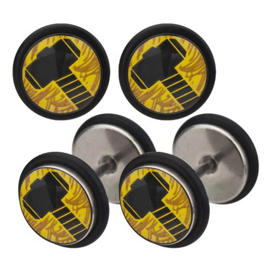 Marvel Comics Stainless Steel Faux Plugs - Thor Hammer Logo 18G