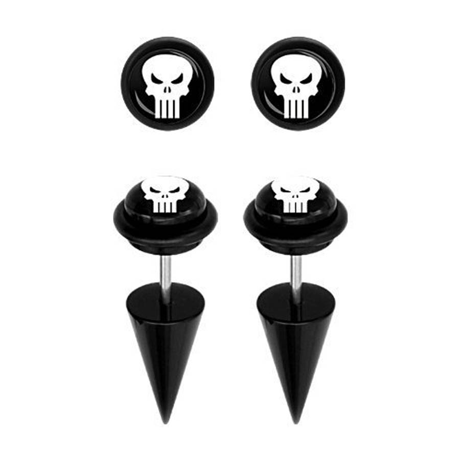 Marvel Comics Black Acrylic Faux Tapers - Punisher Logo 18G